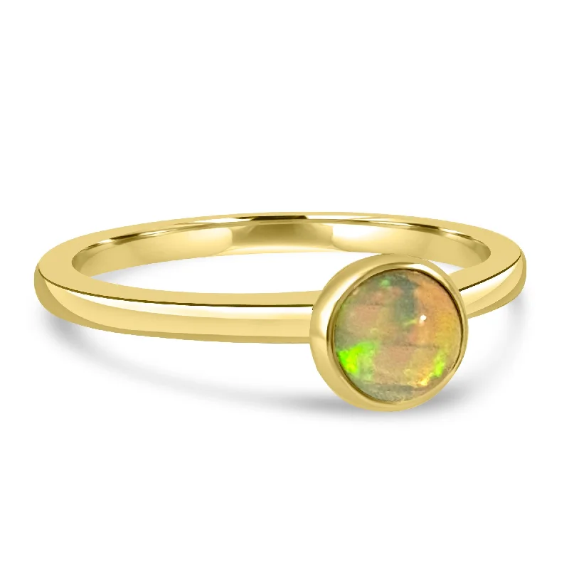 Slim rings for stackable finger fashion combinations -14K Yellow Gold 5MM Bezel Opal Ring