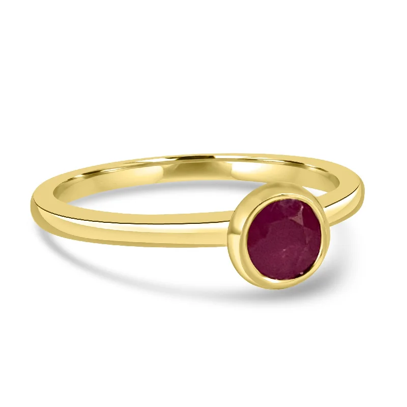 Sleek rings with floating stones for modern flair -14K Yellow Gold 5MM Bezel Rhodolite Ring