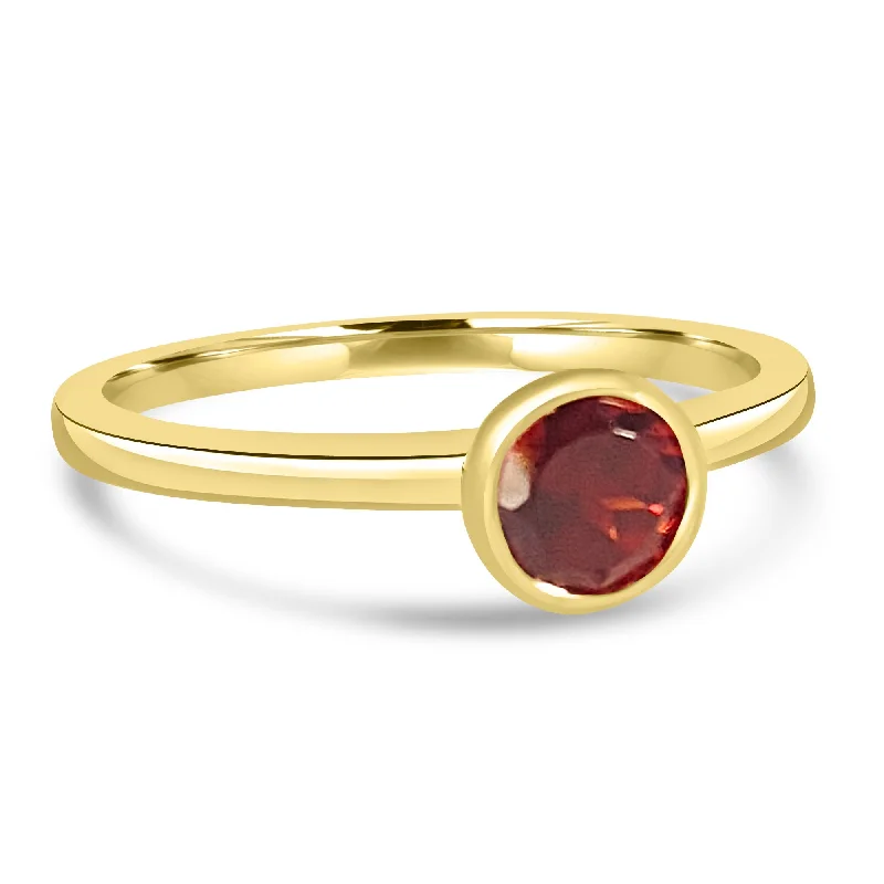 Sculpted rings with carved bands for finger art -14K Yellow Gold 5MM Bezel Ruby Ring