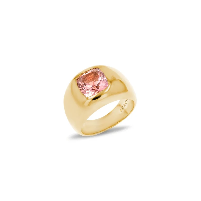 Sleek rings ideal for subtle daily finger elegance -14k Yellow Gold and Pink Tourmaline Bombé Ring "One of a Kind"