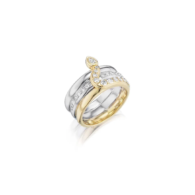 Dainty rings ideal for delicate finger embellishments -14k Yellow Gold and Silver Diamond Snake Ring