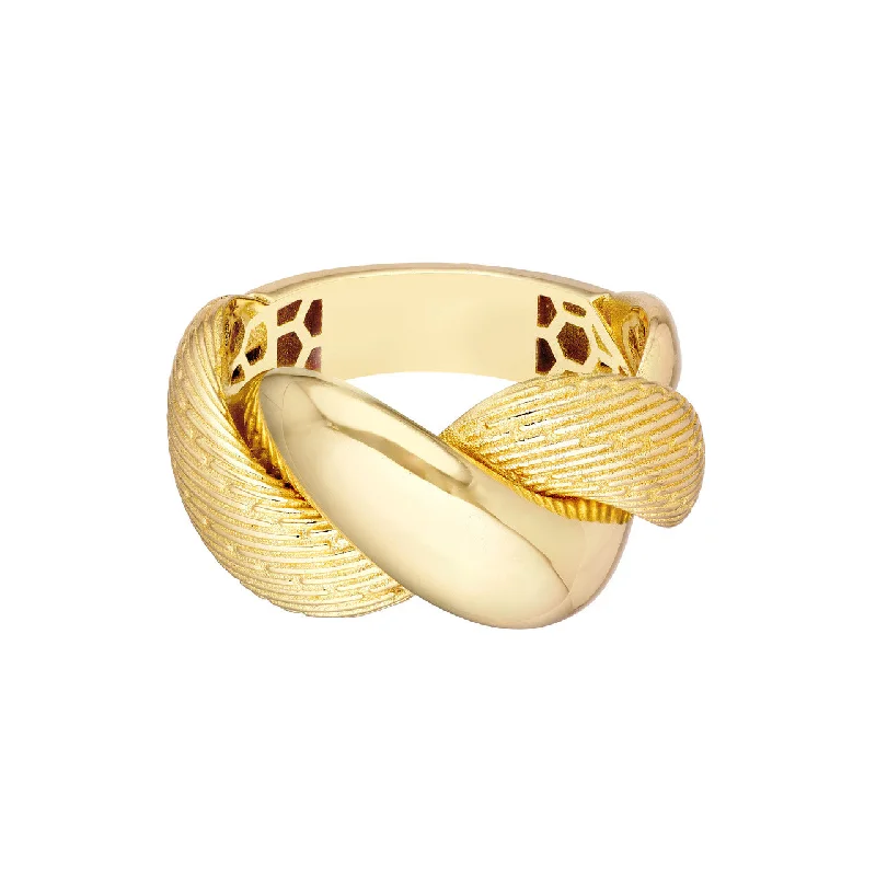 Secure rings with set stones for lasting wear -14K Yellow Gold Textured & Polished Twisted Ring