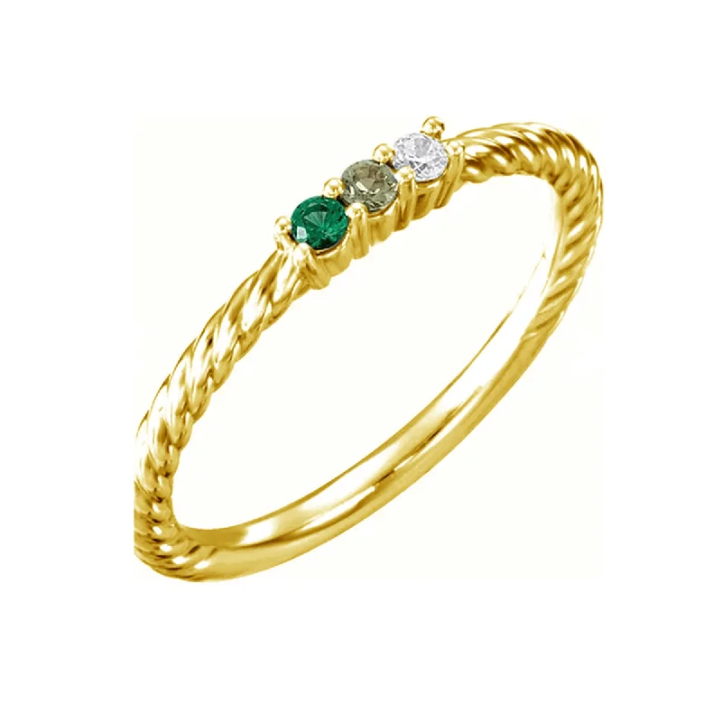 Rings inspired by moons with gemstone radiance -14kt Gold Birthstone Mother's Ring Engravable with Three Birthstones