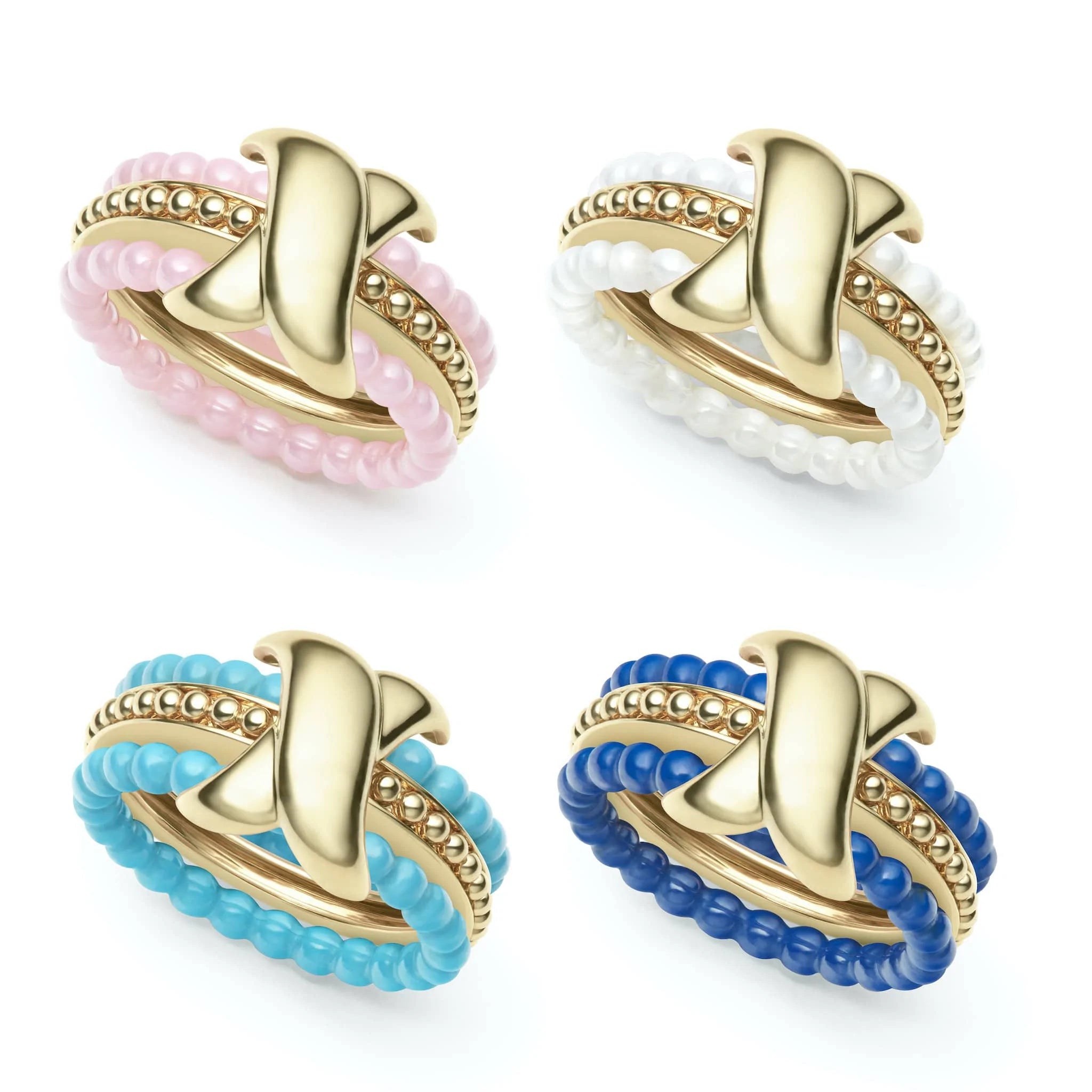 Stackable rings designed for fun finger layering style -18Y COLOR SWITCH CERAMIC CAVIA R RING W/ MULTI COLOR BANDS 8