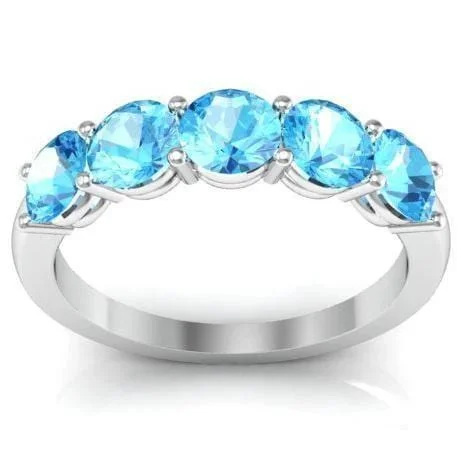 Rings perfect for kids with colorful stone accents -1.50cttw Shared Prong 5 Stone Aquamarine Ring