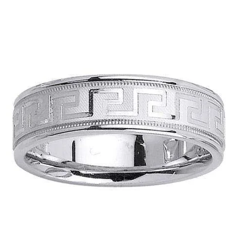 Retro rings with detailed bands for nostalgic appeal -6.5mm Greek Key Design Wedding Ring