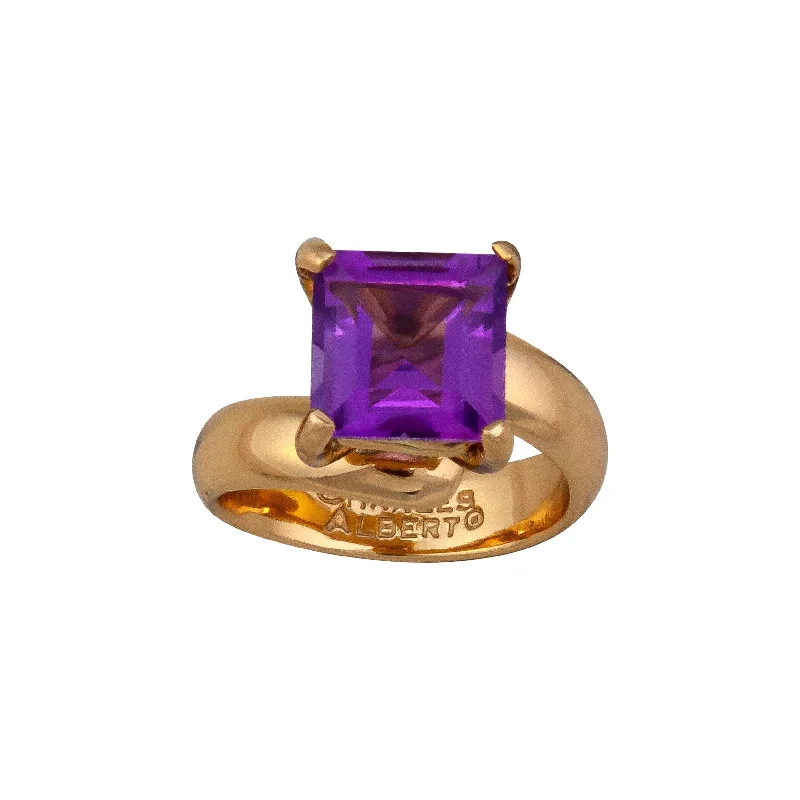 Elegant rings perfect for adding sparkle to outfits -Alchemia Amethyst Square Prong Set Adjustable Ring