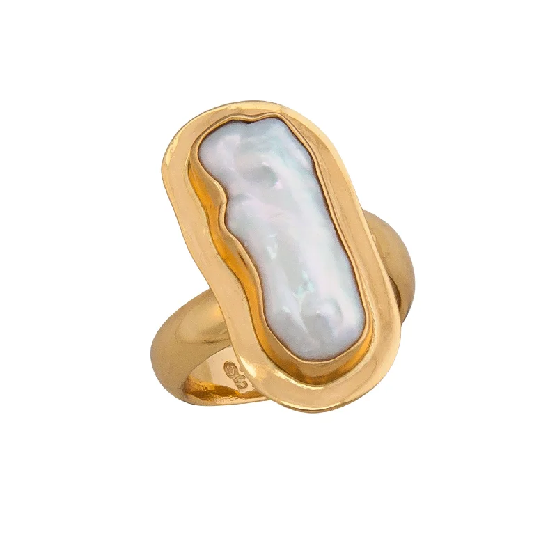 Matte rings with smooth finishes for subtle elegance -Alchemia Biwa Pearl Adjustable Ring with Detailed Edge