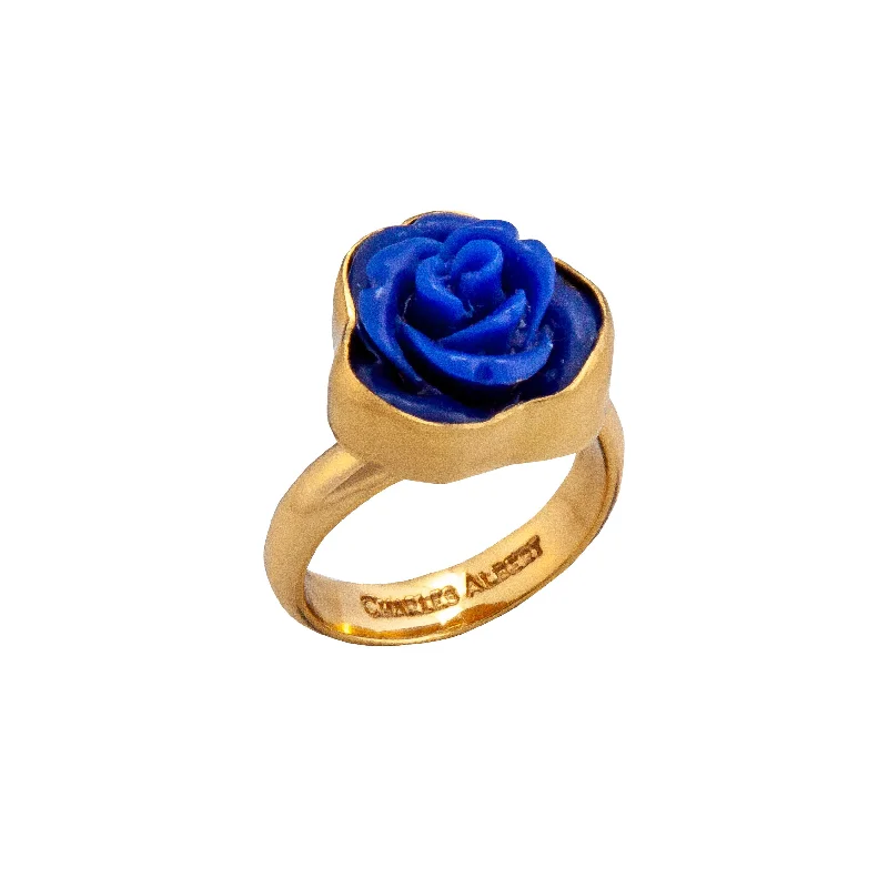 Colorful rings with multicolor stones for finger vibrancy -Alchemia Royal Blue Resin Rose Adjustable Ring