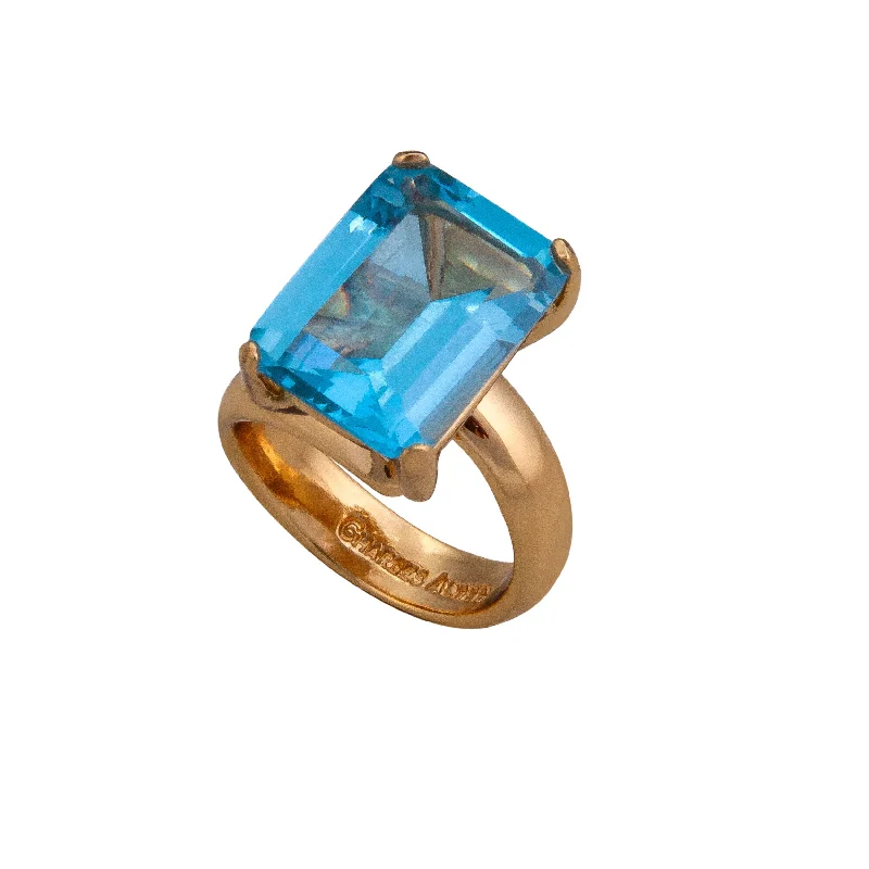 Boho rings with turquoise for earthy finger style -Alchemia Blue Topaz Rectangle Prong Set Adjustable Ring