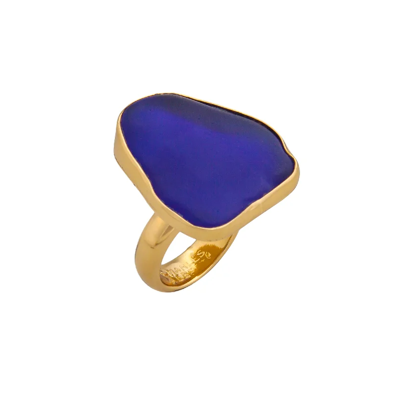 Rings featuring vivid stones for bold finger flair -Alchemia Cobalt Blue Recycled Glass Adjustable Ring