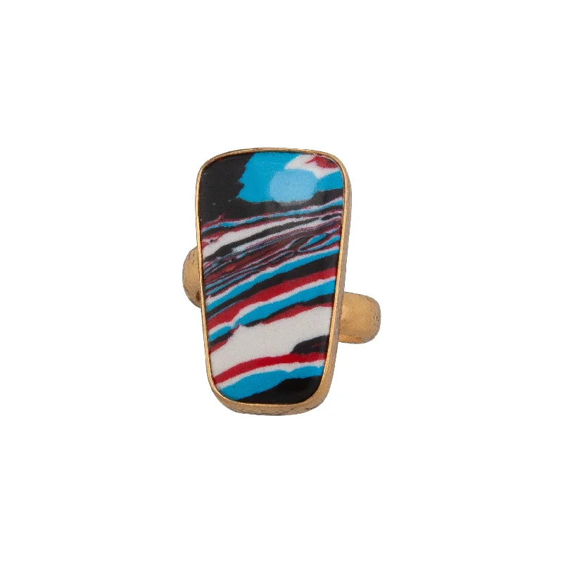 Custom rings crafted with your selected stone accents -Alchemia Blue Fordite Adjustable Ring