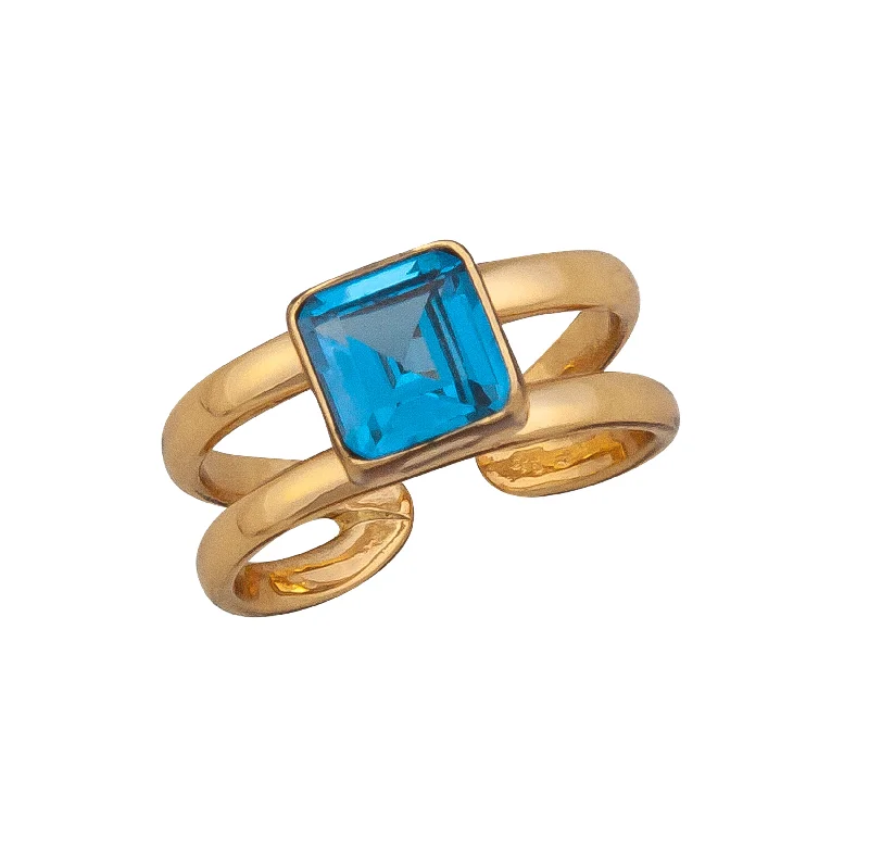 Rings featuring labradorite for mystic gemstone finger hues -Alchemia Lab Created Blue Zircon Double Band Cuff Ring