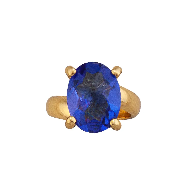 Vermeil rings with golden gemstone finger brilliance -Alchemia Lab Created Tanzanite Oval Prong Set Ring