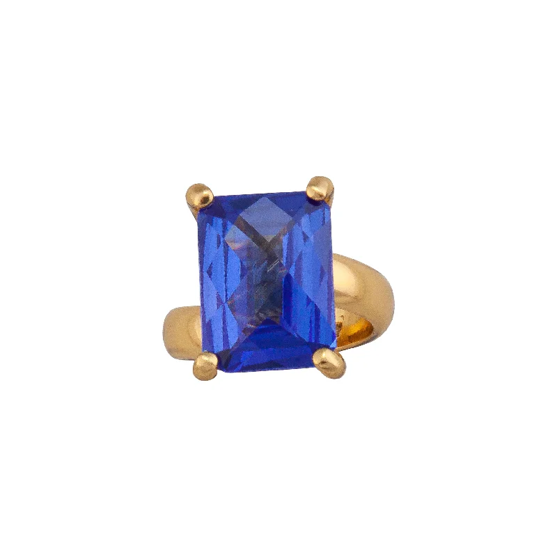 Soft rings with rose-cut stones for finger glow -Alchemia Lab Created Tanzanite Rectangle Prong Set Ring