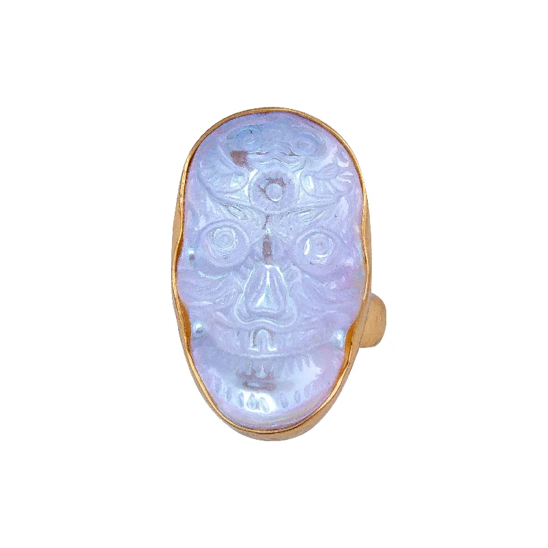 Gothic rings with dark stones for finger drama -Alchemia Luminite Sugar Skull Adjustable Ring