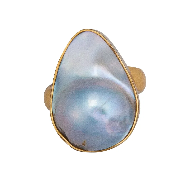 Rings inspired by stars with gemstone finger shine -Alchemia Mabe Blister Pearl Teardrop Adjustable Ring