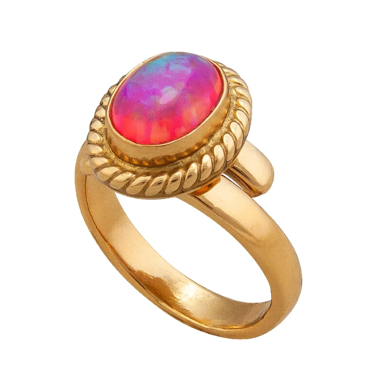 Twisted rings with woven bands for artistic beauty -Alchemia Multi Colored Synthetic Opal Rope Adjustable Ring