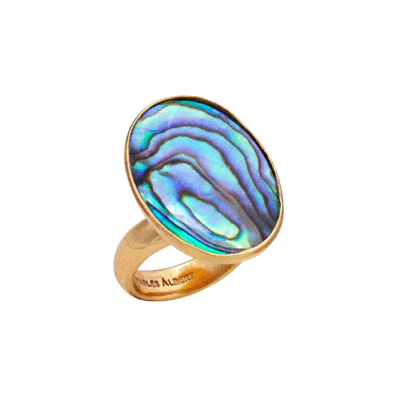 Rings featuring topaz for bright blue finger shine -Alchemia Natural Abalone Adjustable Ring