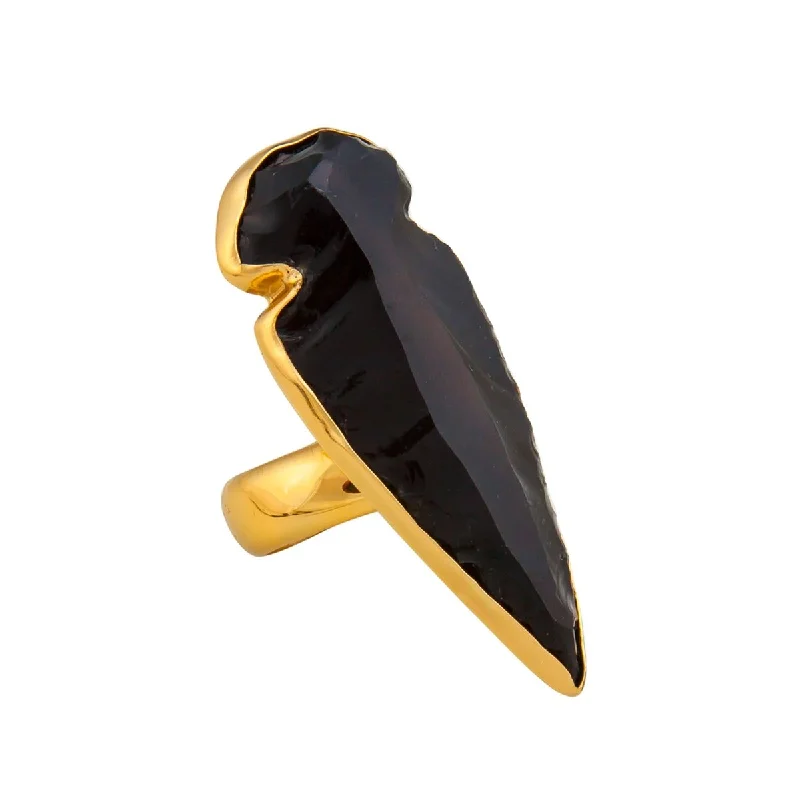 Chunky rings designed for loud finger fashion statements -Alchemia Obsidian Arrowhead Adjustable Ring