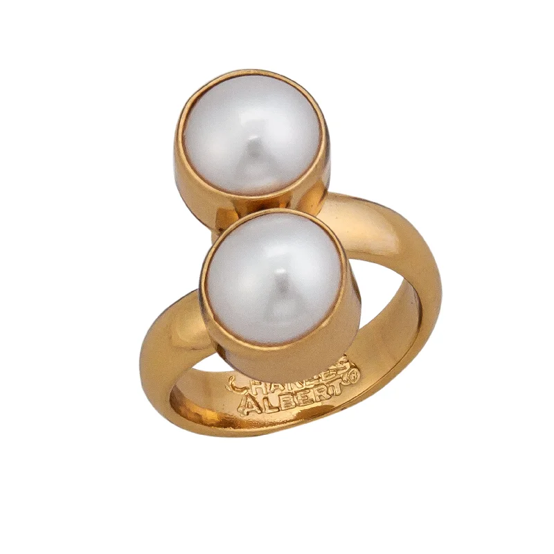 Large rings designed for striking finger presence -Alchemia Pearl Bypass Adjustable Ring