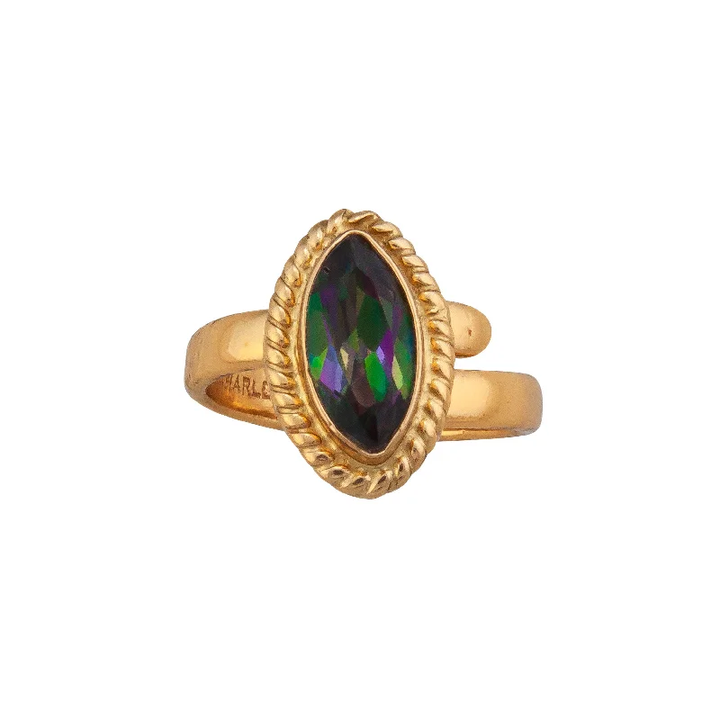 Chunky rings designed for loud finger fashion statements -Alchemia Rainbow Mystic Quartz Marquis Rope Adjustable Ring