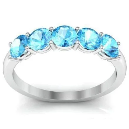 Rings featuring agate for natural banded finger beauty -1.00cttw Shared Prong Aquamarine Five Stone Ring