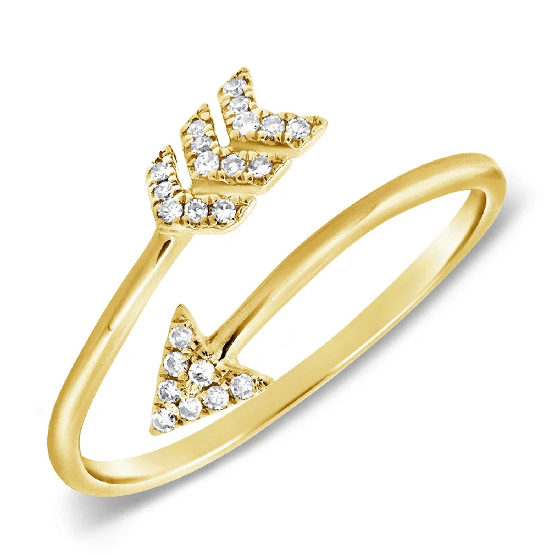 Rings inspired by waves with flowing stone designs -Arrow Shaped Diamond Open & Wrap Ring