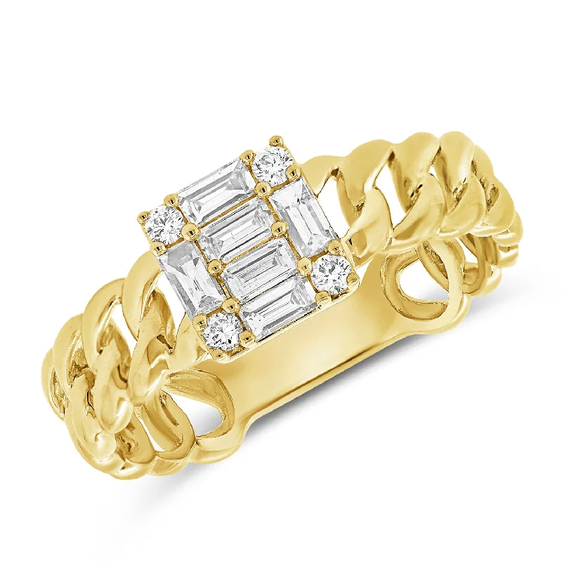 Luxe rings showcasing dazzling large gemstone features -Diamond Illusion Mixed Cut Baguettes & Round Brilliant Chain Ring