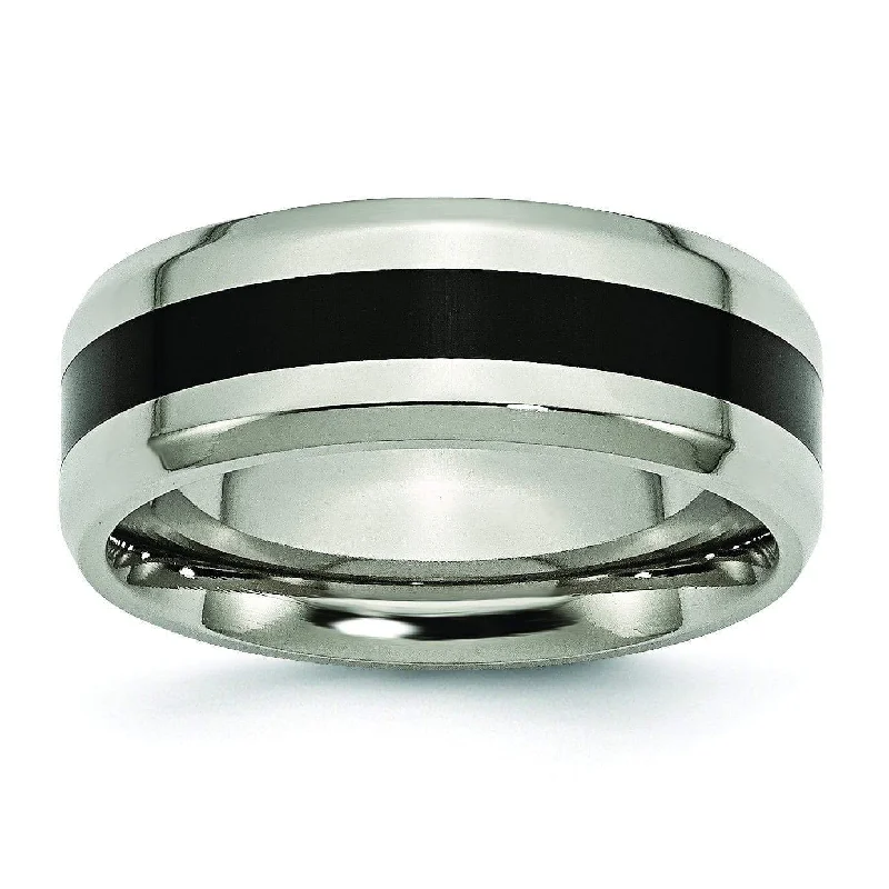 Quirky rings with offbeat stone finger designs -Black Enamel Titanium Ring High Polish Finish in 8mm