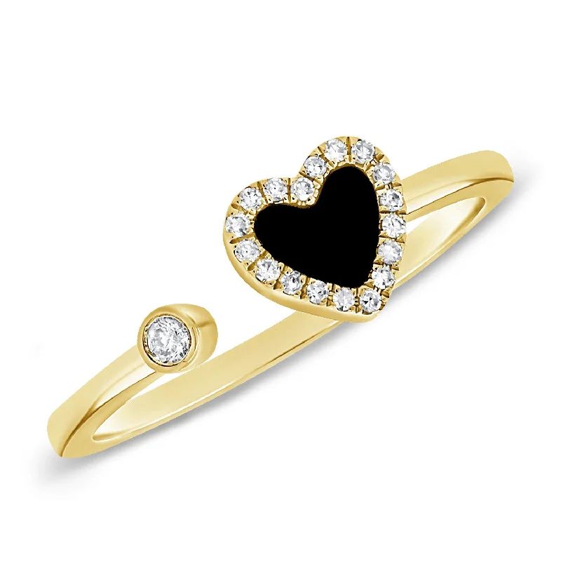 Rings featuring topaz for bright blue finger shine -Black Heart Ring with Diamonds