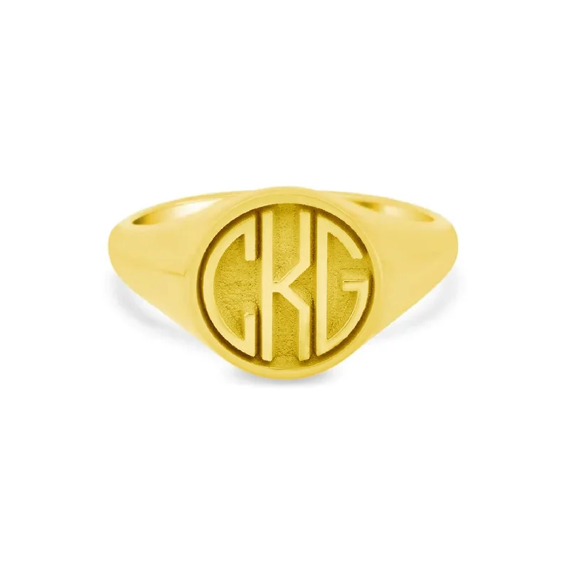 Rings featuring garnet for deep red finger beauty -Circle Round Monogram Signet Ring for Women