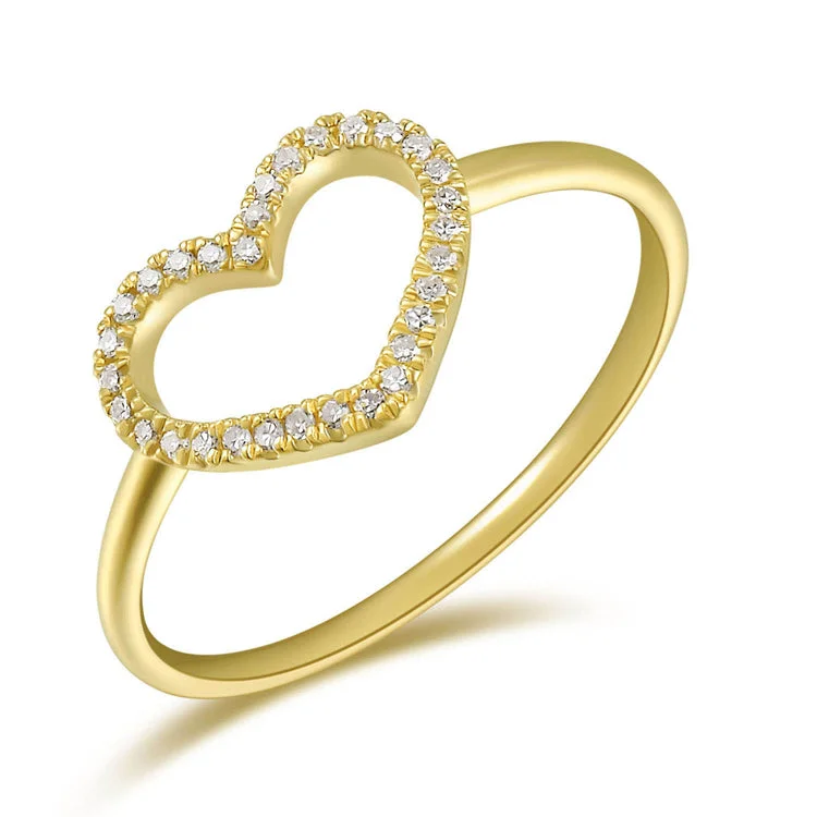 Gold rings adding bright shine to your fingers -Classic Diamond Heart Ring made in 14K Gold