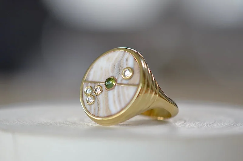 Custom rings crafted with your selected stone accents -Compass Signet Ring Champagne Agate