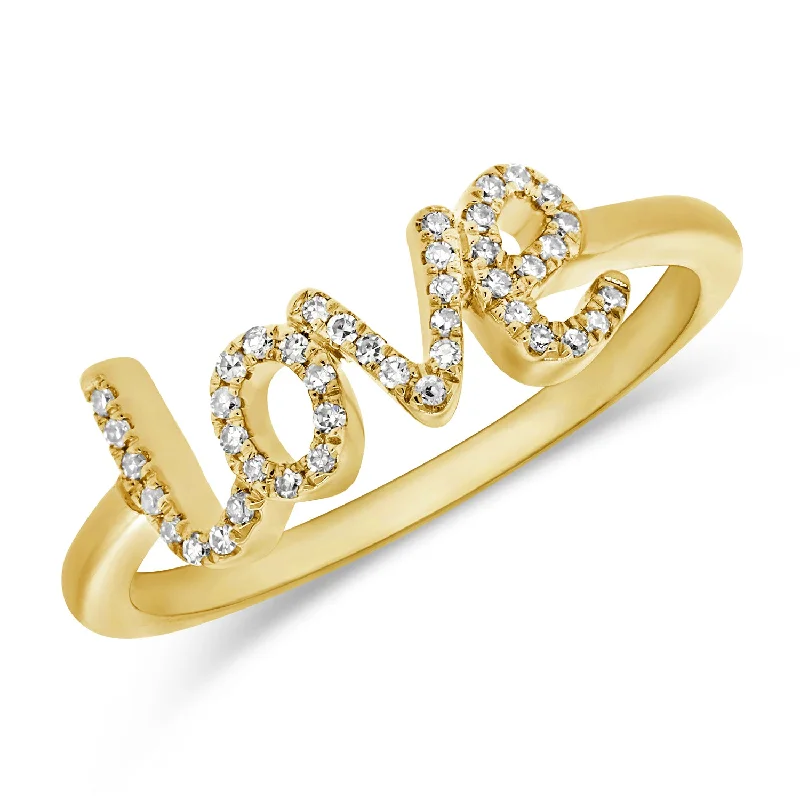 Mixed rings with dual metals for finger flair -Dazzling "Love" Script Diamond Ring in 14K Gold