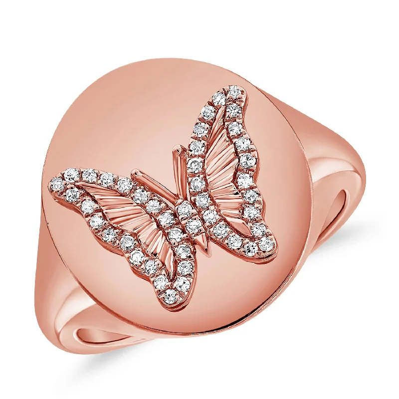 Twisted rings with woven bands for artistic beauty -Diamond Pinky Ring with a Butterfly Diamond Design set in 14kt Gold