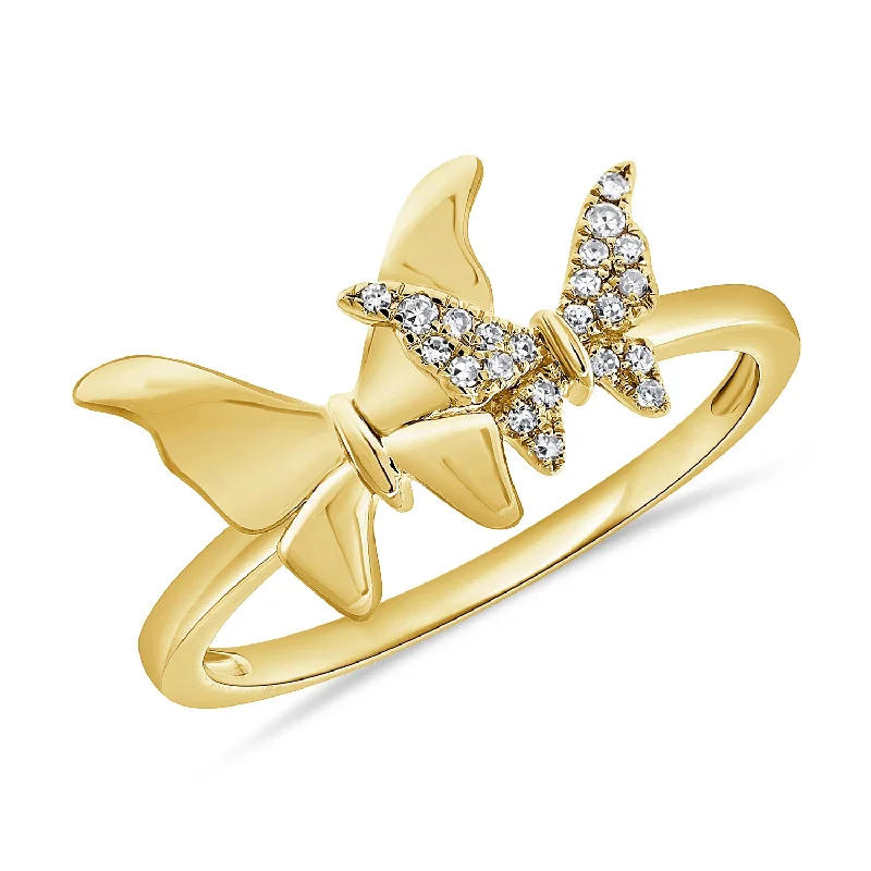 Rings inspired by moons with gemstone radiance -14K Gold Butterfly Ring with Diamonds