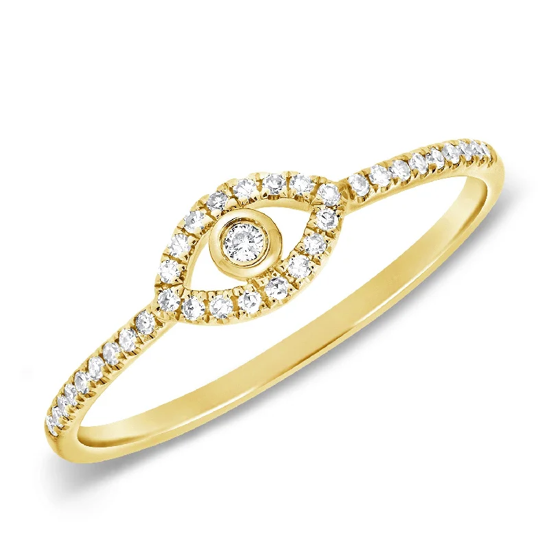 Sculpted rings with carved bands for finger art -Diamond Evil Eye Ring made in 14K Gold