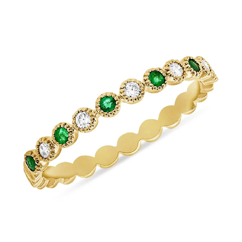 Retro rings with detailed bands for nostalgic appeal -Emerald & Diamond Ring made in 14K Gold