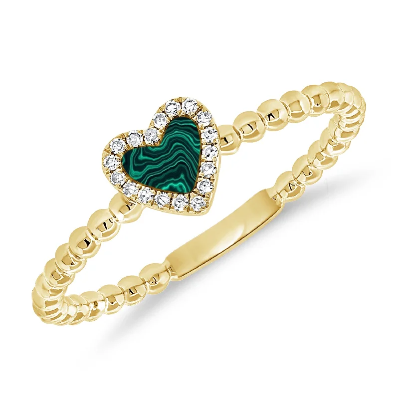 Rings featuring flexible bands for comfy finger fit -Emerald Heart Diamond Ring made in 14K Gold