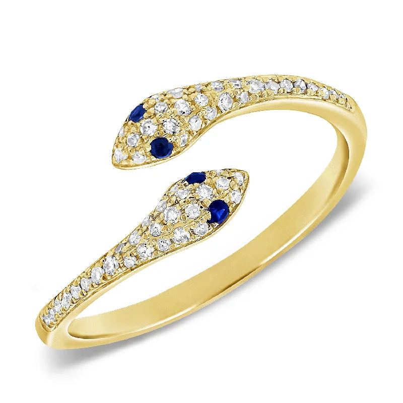 Curved rings perfect for matching with other bands -Enchanting Double-Serpent Sapphire & Diamond Ring in 14K Gold