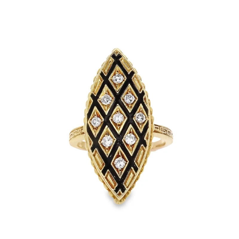 Silver rings offering budget sparkle for every finger -Estate 14k Yellow Gold Diamond and Black Enamel Cocktail Ring