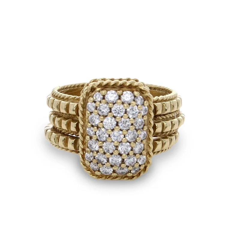 Rings inspired by vintage with gemstone finger charm -Estate 18k Yellow Gold Rectangular Pave Diamond Triple Band Ring