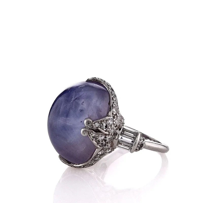 Artisan rings perfect for unique handcrafted beauty -Estate Platinum 52.50ct Star Sapphire with Diamond Accent Ring