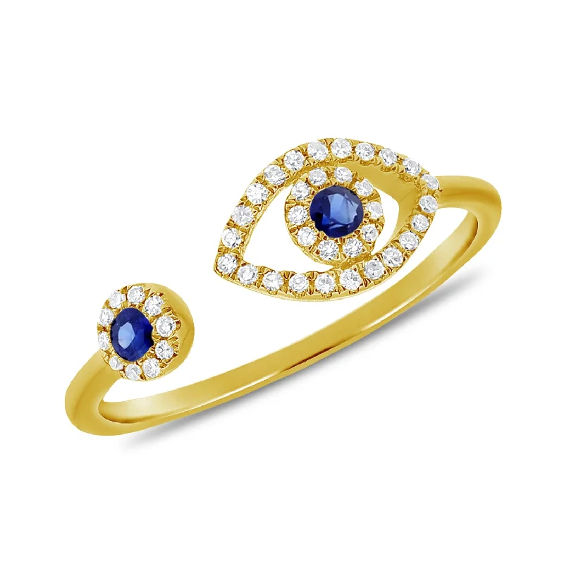 Rings with opal stones for iridescent finger beauty -Diamond & Sapphire Evil Eye Ring set in 14kt Gold