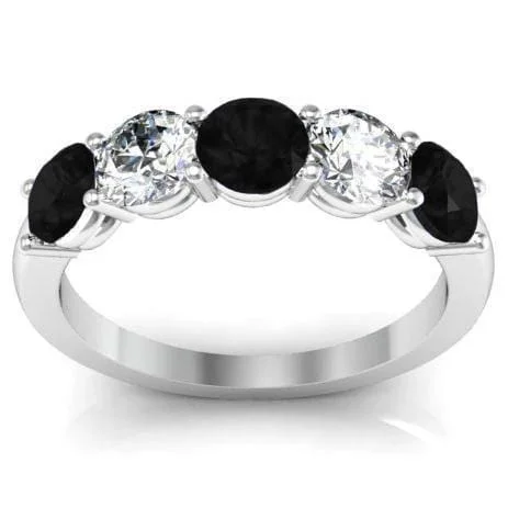 Rings made with lab-grown stones for ethical charm -1.50cttw Shared Prong White and Black Diamond Five Stone Ring