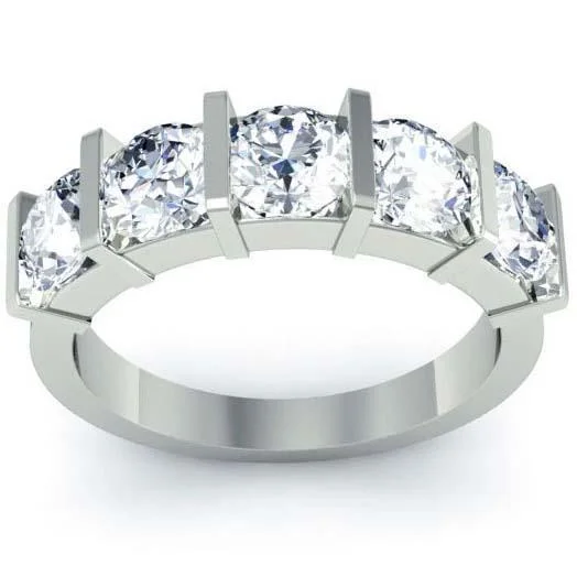 Crisp rings with modern shapes for finger chic -2.00cttw Bar Set Round GIA Certified Diamond Five Stone Ring