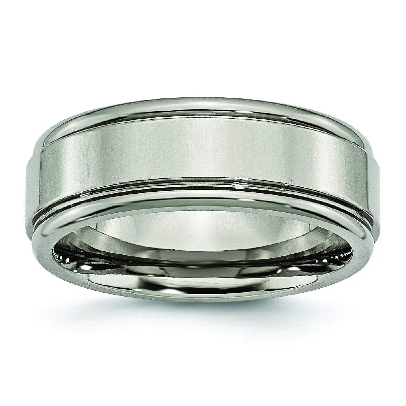 Mixed rings with dual metals for finger flair -Grooved Edge Titanium Ring High Polish Finish 8mm