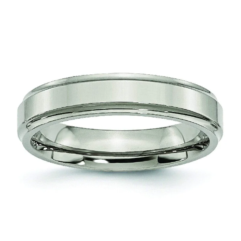 Chunky rings designed for loud finger fashion statements -Grooved Edge Titanium Ring High Polish Finish in 5mm