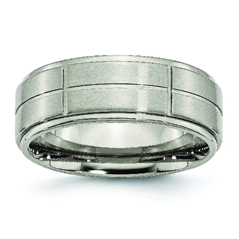 Rings with retro settings for vintage finger appeal -Grooved Titanium Ring for Men 8mm